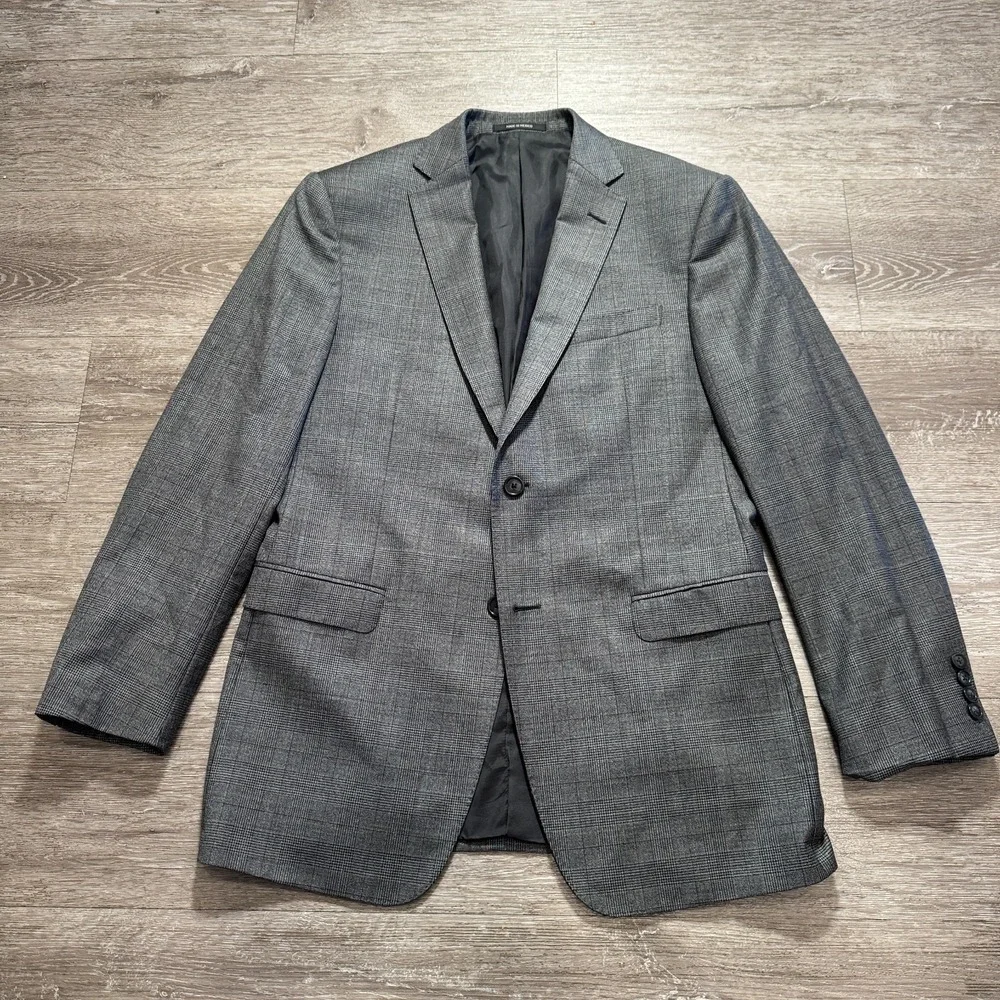 Z Zegna Blazer Mens 40R Gray 100% Wool Glen Plaid Sport Coat Drop‎ 7 Two Button